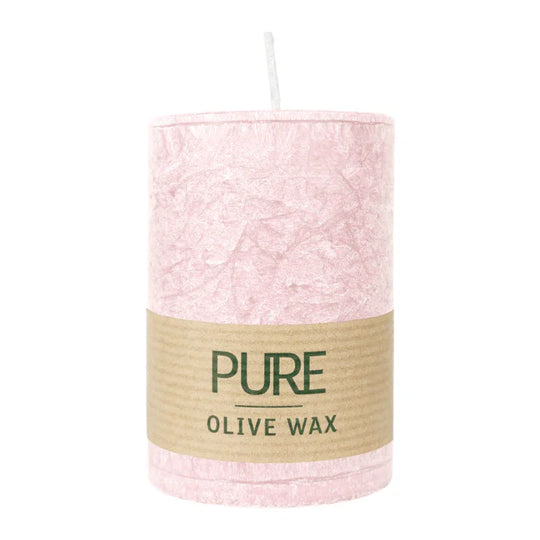 PURE OLIVE WAX, Antikrosa, vegane Stumpenkerze, WENZEL, 90/60 mm, Brenndauer ca. 26h