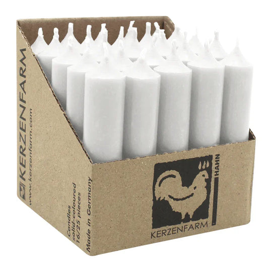 Stabkerzen aus Paraffin, 100/22 mm, Weiß, KERZENFARM HAHN, Brenndauer ca. 4h, 25 Stück pro Verpackung