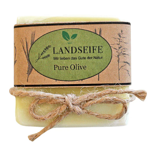 Pure Olive - Olivenölseife, Landseife Naturkosmetik , 100% Bio, handgefertigt & vegan, 100 g, Körperpflege