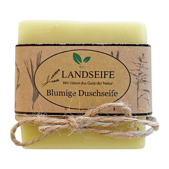 Blumige Duschseife, Landseife Naturkosmetik, 100% Bio, für Haut & Haare, handgefertigt & vegan, 100 g, Körperpflege