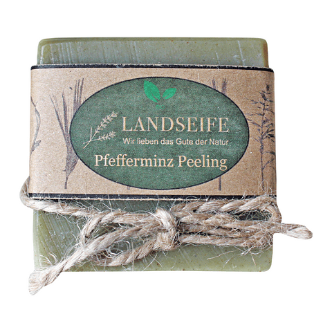 Pfefferminz-Peeling-Seife, Landseife Naturkosmetik, 100% Bio, handgefertigt & vegan, 100 g, Körperpflege