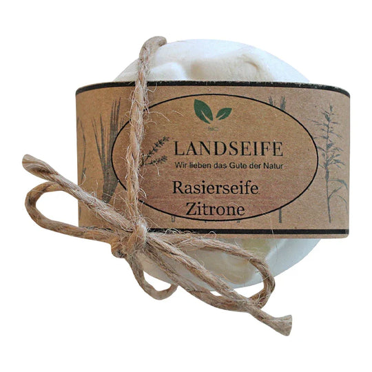 Rasierseife Zitrone, Landseife Naturkosmetik, 100% Bio, handgefertigt & vegan, 90 g, Gesichtspflege