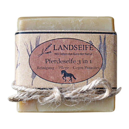 Pferdeseife 3 in 1, Landseife Naturkosmetik, Reinigung, Fellpflege, gegen Parasiten, 100% Bio, handgefertigt & vegan, 100 g