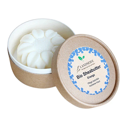 Sheabutter Orange - die natürliche Hautpflege mit Orangenduft, Landseife Naturkosmetik, 100% Bio, handgefertigt & vegan, 80 g