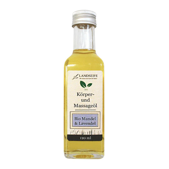 Körper- & Massageöl Mandel & Lavendel, Landseife Naturkosmetik, 100% Bio, handgefertigt & vegan, 120 ml