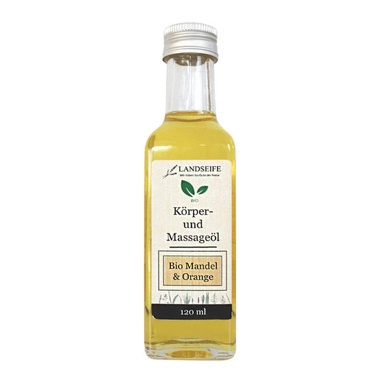 Körper- & Massageöl Mandel & Orange, Landseife Naturkosmetik, 100% Bio, handgefertigt & vegan, 120 ml