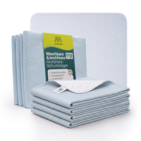 Marenela Inkontinenzunterlagen waschbar 75×90 cm (4 Stück) – kochfeste, wiederverwendbare Bettunterlage, saugstark bis ca. 1.500 ml/m², flüssigkeitsdicht, OEKO-TEX – für Erwachsene, Kinder & Senioren