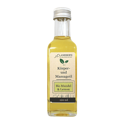 Körper- und Massageöl Mandel & Lemon, Landseife Naturkosmetik, 100% Bio, handgefertigt & vegan, 120 ml