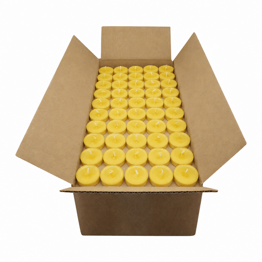 100% Bienenwachs Teelichter 40/18 mm ohne Alu-Hülle, KERZENFARM HAHN, Brenndauer 3,5h, 200 St.