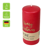 100% PURE, NATURAL WAX, Stumpenkerze „Merry Christmas“, Karminrot-Gold, WENZEL, 130/60 mm, Brenndauer ca. 41h, 100% plastikfrei, 4 Stück - luterna.de