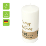 100% PURE, NATURAL WAX, Stumpenkerze "Merry Christmas“, Natural-Gold, WENZEL, 130/60 mm, Brenndauer ca. 41h, 100% plastikfrei, 4 Stück - luterna.de
