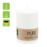 100% PURE, NATURAL WAX, Stumpenkerze, Natural, WENZEL, 90/60 mm, Brenndauer ca. 25h, 100% plastikfrei