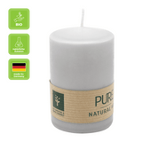 100% PURE, NATURAL WAX, Stumpenkerze, Silbergrau, WENZEL, 90/60 mm, Brenndauer ca. 25h, 100% plastikfrei - luterna.de