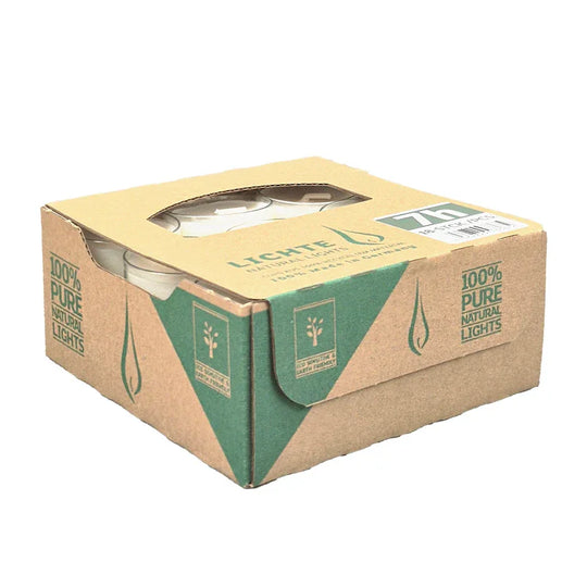 100% PURE NATURAL LIGHTS, vegane Teelichter mit 100% Rapswachsfüllung, 24/38 mm, Brenndauer ca. 7h, 18 Stück