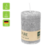 100% PURE, OLIVE WAX, vegane Stumpenkerze, Anthrazit, WENZEL, 90/60 mm, Brenndauer ca. 27h