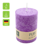 100% PURE, OLIVE WAX, vegane Stumpenkerze, Erika, WENZEL, 90/70 mm, Brenndauer ca. 40h