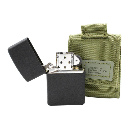 ZIPPO, Black Crackle Green Pouch Geschenkset, ZIPPO-Feuerzeug inkl. Feuerzeugbeutel