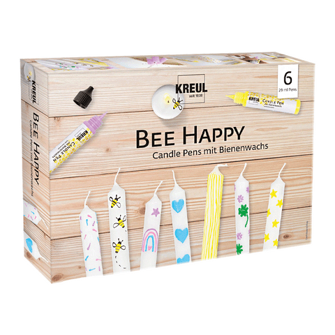 KREUL Candle Pen, 6er Set Bee Happy, Kerzenstifte mit feiner Malspitze, zum Bemalen & Verzieren von Kerzen, mit Bienenwachs