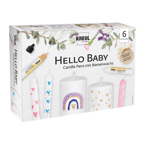 KREUL Candle Pen, 6er Set Hello Baby, Kerzenstifte mit feiner Malspitze, zum Bemalen & Verzieren von Kerzen, mit Bienenwachs