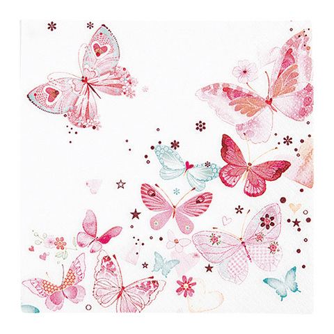 Lunchservietten „Lovely Butterflies“, 33x33 cm, 3-lagig, Home Fashion®, 20 Stück, Geburt, Geburtstag