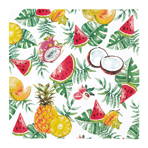 Lunchservietten „Exotic Fruits“, 33x33 cm, 3-lagig, Home Fashion®, 20 Stück, Tropical