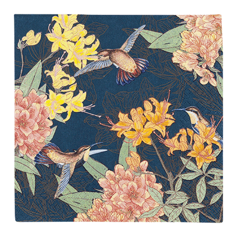 Lunchservietten „Humming Bird“, 33x33 cm, 3-lagig, Home Fashion®, 20 Stück, Floral, Tierisch, Grand Blooming