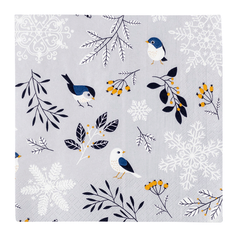 Lunchservietten „Birds and Twigs“, 33x33 cm, 3-lagig, Home Fashion®, 20 Stück, Nordic Winter, Tierisch