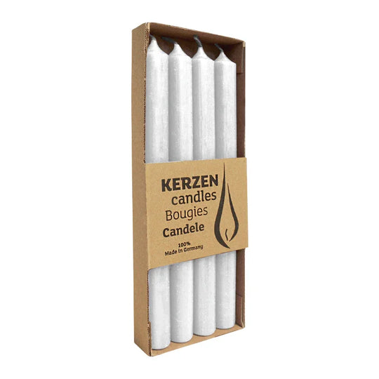 RUSTIC-Stabkerzen Weiß, WENZEL, 250/22 mm, Brenndauer ca. 10h, plastikfrei, 4 Stück