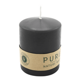 PURE Stumpenkerze Schwarz, 90/70 mm, WENZEL, Brenndauer 38h, plastikfrei, selbstverlöschend