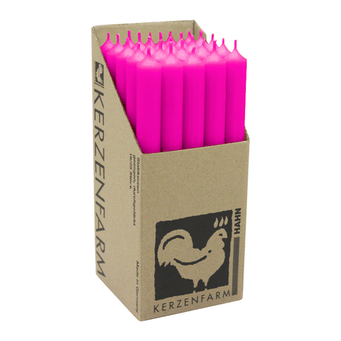 Stabkerzen Neon-Pink, 250/22 mm, KERZENFARM HAHN, Brenndauer 12h, 25 St.