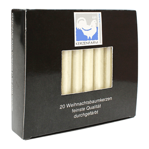 Baumkerzen aus Paraffin, 110/13 mm, Elfenbein, KERZENFARM HAHN, Brenndauer ca. 2h, 20 Stück pro Verpackung