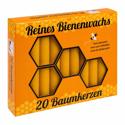 100% Bienenwachs Baumkerzen 100/12 mm, KERZENFARM HAHN, Brenndauer 1,15h, 20 St.