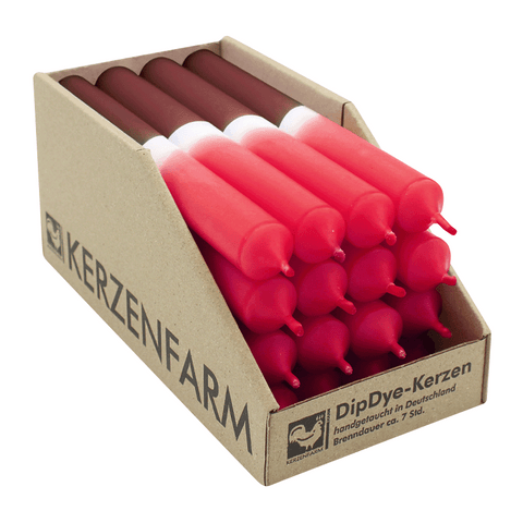 DIP DYE Stabkerzen aus Paraffin, 180/22 mm, Weihnachtsrot-Dunkelrot, KERZENFARM HAHN, Brenndauer ca. 7h, 16 Stück pro Verpackung