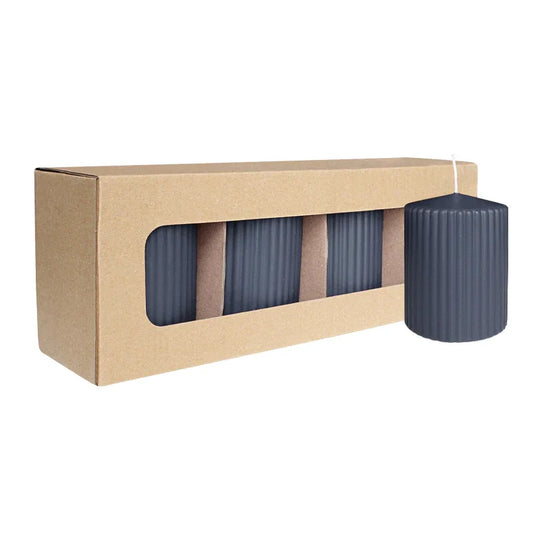 Stumpenkerze mit Rillen aus Paraffin, Anthrazit, WENZEL, 90/70 mm, Brenndauer ca. 39h, selbstverlöschend, 4 Stück