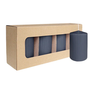 Stumpenkerze mit Rillen aus Paraffin, Anthrazit, WENZEL, 130/70 mm, Brenndauer ca. 57h, selbstverlöschend, 4 Stück