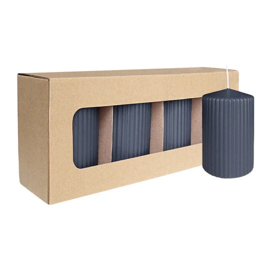 Stumpenkerze mit Rillen aus Paraffin, Anthrazit, WENZEL, 130/70 mm, Brenndauer ca. 57h, selbstverlöschend, 4 Stück