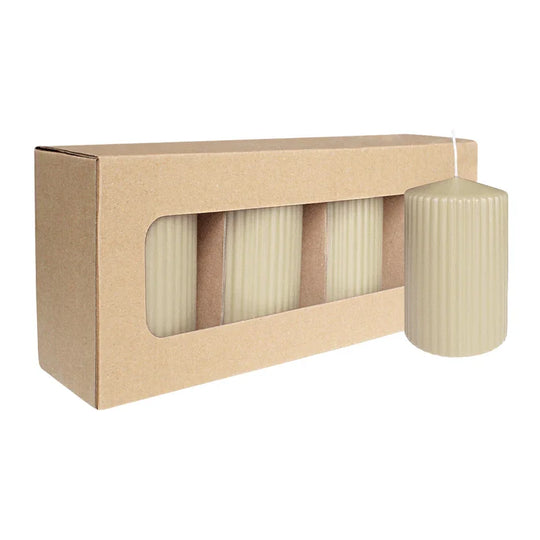 Stumpenkerze mit Rillen aus Paraffin, Sahara, WENZEL, 130/70 mm, Brenndauer ca. 57h, selbstverlöschend, 4 Stück