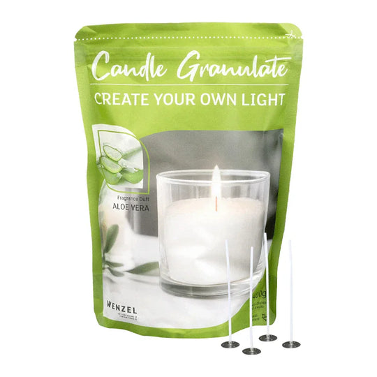 Kerzengranulat mit Duft zum Selbergießen, Aloe Vera, WENZEL, inkl. 4 Dochten & Dochthaltern, 400 g