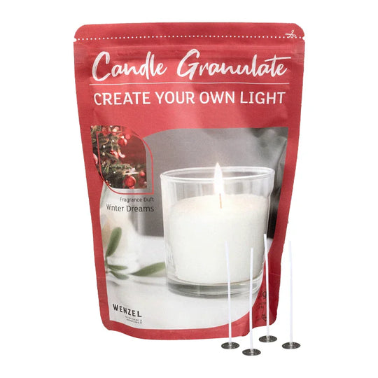 Kerzengranulat mit Duft zum Selbergießen, Winter Dreams, WENZEL, inkl. 4 Dochten & Dochthaltern, 400 g