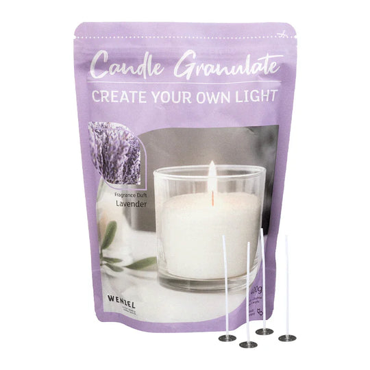 Kerzengranulat mit Duft zum Selbergießen, Lavender, WENZEL, inkl. 4 Dochten & Dochthaltern, 400 g