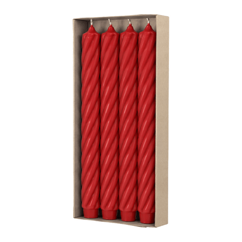 RUSTIC TWIST Stabkerzen Rubin, 250/28 mm, mit Zapfenfuß, WENZEL, Brenndauer 16h, 4 St.