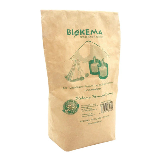 100% ÖKO-Kerzengranulat aus regionaler Bio-Masse zum Selbergießen, BIOKEMA, inkl. Docht & Dochthalter, 1 kg