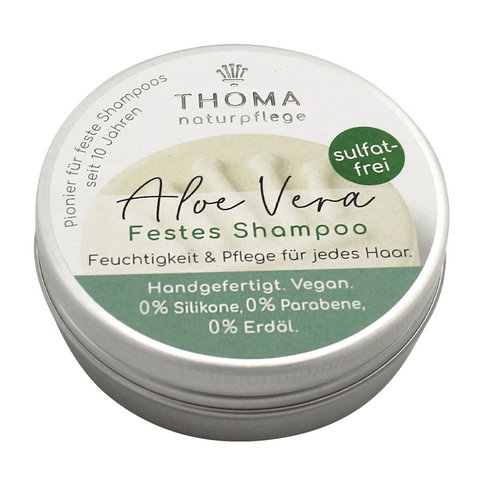 Aloe Vera-Shampoo – vegan, THOMA Naturseifen-Manufaktur, feuchtigkeitsspendendes & beruhigend, 55 g, Aludose, Haarpflege