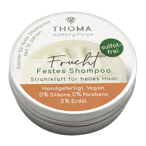 Frucht-Shampoo – vegan, THOMA Naturseifen-Manufaktur, für helles Haar, 55 g, Aludose, Haarpflege