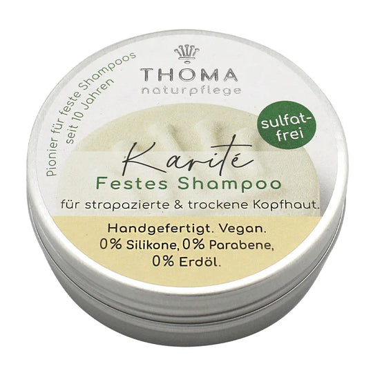 Karité-Shampoo – vegan, THOMA Naturseifen-Manufaktur, für empfindliche Kopfhaut, 55 g, Aludose, Haarpflege