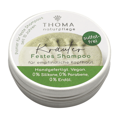 Kräuter-Shampoo – vegan, THOMA Naturseifen-Manufaktur, für empfindliche Kopfhaut, 55 g, Aludose, Haarpflege