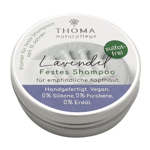 Lavendelshampoo – vegan, THOMA Naturseifen-Manufaktur, für empfindliche Kopfhaut, 55 g, Aludose