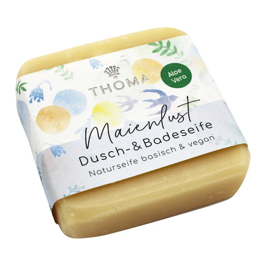 Maienlust – Sheabutterseife mit Aloe Vera – vegan, THOMA Naturseifen-Manufaktur, mit floralem Duft, 100 g, Körperpflege