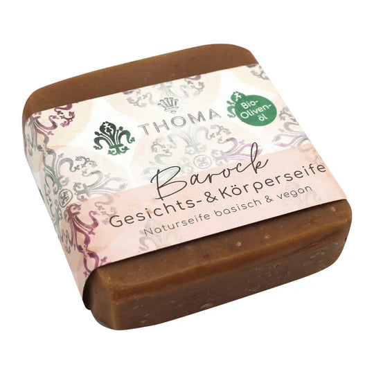 Reichhaltige Olivenölseife, Barock, THOMA Naturseifen-Manufaktur, mit Bio-Kakaobutter & Bio-Kakaopulver, vegan, 100 g, Körperpflege