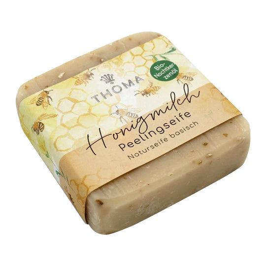 Peelingseife, Honigmilch, mit Nachtkerzenöl, THOMA Naturseifen-Manufaktur, für jeden Hauttyp geeignet, 100 g, Körperpflege